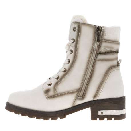 Bottines blanc cassé à talon décroché moyen avec des lacets et un zip latéral
