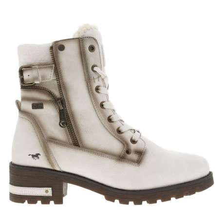 Bottines blanc cassé à talon décroché moyen avec des lacets et un zip latéral - Image 2