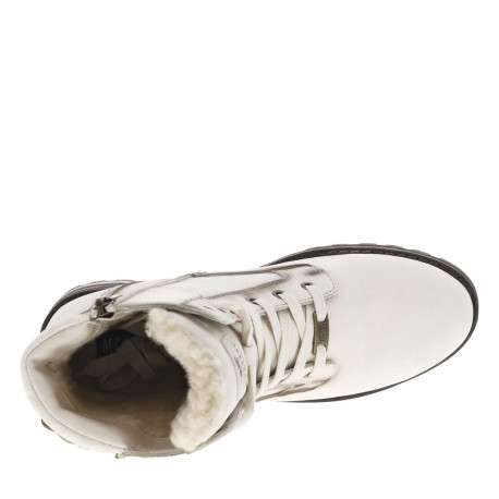 Bottines blanc cassé à talon décroché moyen avec des lacets et un zip latéral - Image 4