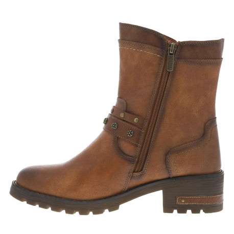 Boots cognac à talon décroché moyen avec un zip et une boucle décorative