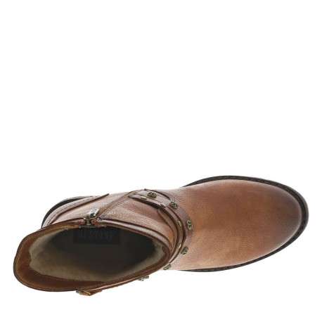 Boots cognac à talon décroché moyen avec un zip et une boucle décorative - Image 4