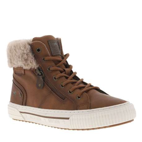 Tennis cognac à talon plat avec un zip latéral et des lacets ronds - Image 3
