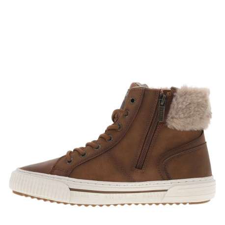 Tennis cognac à talon plat avec un zip latéral et des lacets ronds