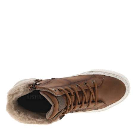 Tennis cognac à talon plat avec un zip latéral et des lacets ronds - Image 4