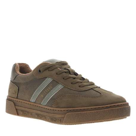 Tennis olive à talon plat avec des lacets et nom de la marque en doré - Image 3