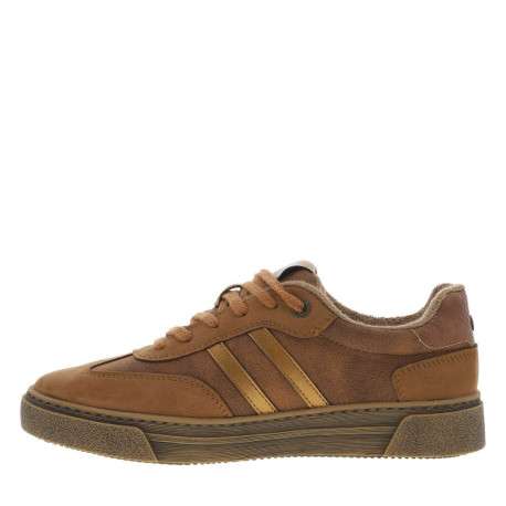 Tennis brique à talon plat avec des lacets et nom de la marque en doré