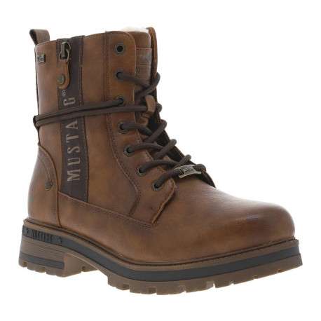 Bottines brunes à talon décroché bas avec un zip et des lacets ronds - Image 3