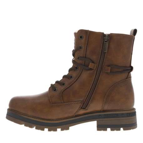 Bottines brunes à talon décroché bas avec un zip et des lacets ronds