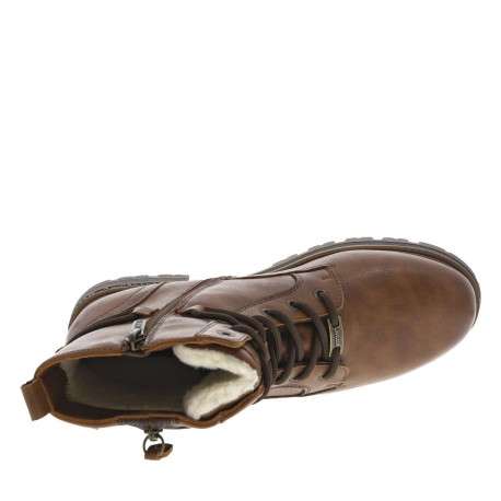 Bottines brunes à talon décroché bas avec un zip et des lacets ronds - Image 4