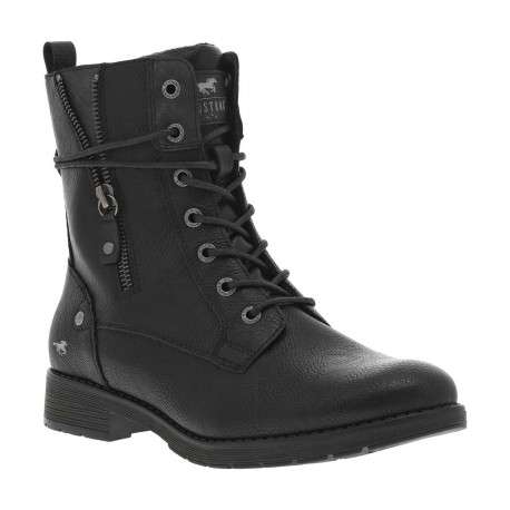 Bottines noires à talon décroché bas avec un zip et des lacets ronds - Image 3