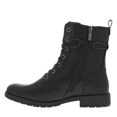 Bottines noires à talon décroché bas avec un zip et des lacets ronds