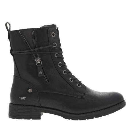 Bottines noires à talon décroché bas avec un zip et des lacets ronds - Image 2