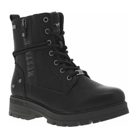 Bottines noires à talon décroché bas avec un zip et des lacets ronds - Image 4