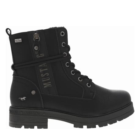 Bottines noires à talon décroché bas avec un zip et des lacets ronds