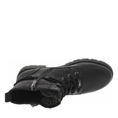 Bottines noires à talon décroché bas avec un zip et des lacets ronds - Image 5