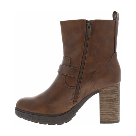 Boots brunes à talon décroché haut avec un zip et soufflet et boucles décoratifs - Image 3