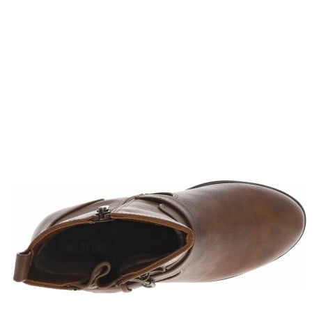 Boots brunes à talon décroché haut avec un zip et soufflet et boucles décoratifs - Image 5