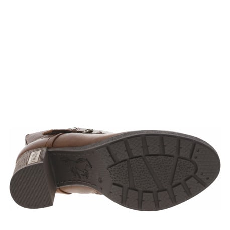 Boots brunes à talon décroché haut avec un zip et soufflet et boucles décoratifs - Image 6