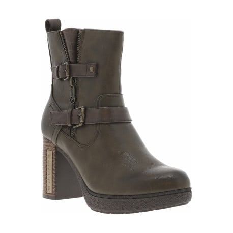 Boots taupe à talon décroché haut et à zip avec boucles et soufflet décoratifs - Image 3