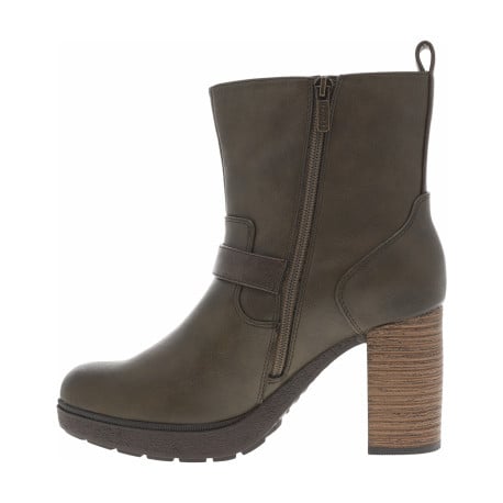 Boots taupe à talon décroché haut et à zip avec boucles et soufflet décoratifs - Image 2