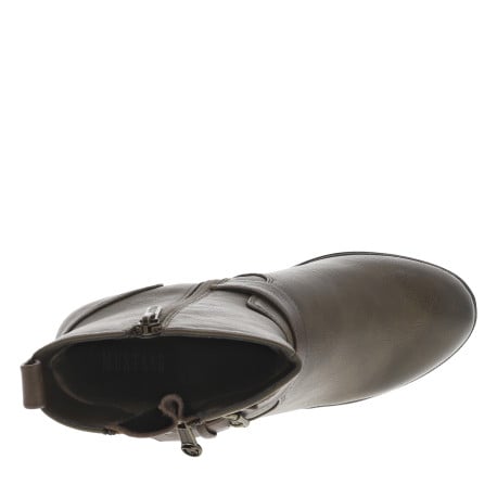 Boots taupe à talon décroché haut et à zip avec boucles et soufflet décoratifs - Image 4