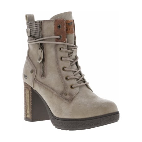 Bottines écrues à talon décroché haut avec un zip et des lacets ronds