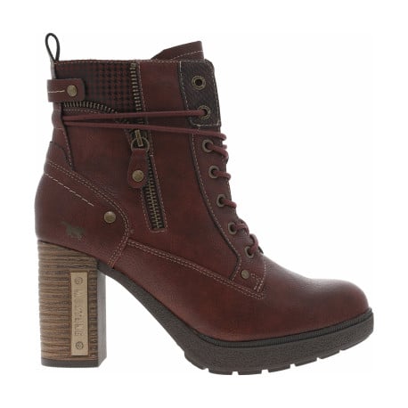 Bottines bordeaux à talon décroché haut avec un zip et des lacets ronds