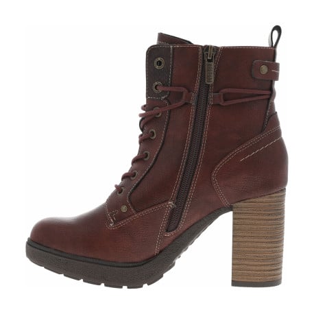 Bottines bordeaux à talon décroché haut avec un zip et des lacets ronds - Image 2