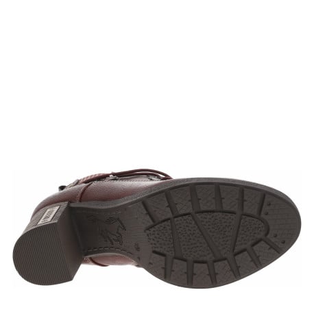 Bottines bordeaux à talon décroché haut avec un zip et des lacets ronds - Image 5