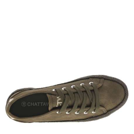 Tennis kaki à talon plateau avec des lacets plats et semelle en corde tressée - Image 4