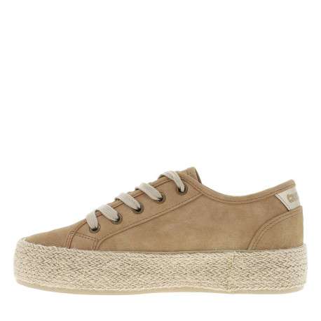 Tennis sable à talon plateau avec des lacets plats et semelle en corde tressée