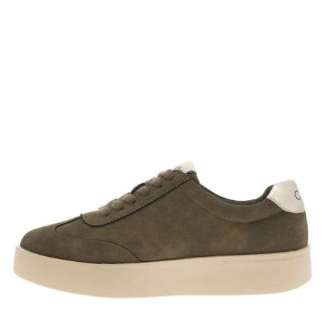 Tennis kaki à talon plateau avec des lacets plats et logo embossé