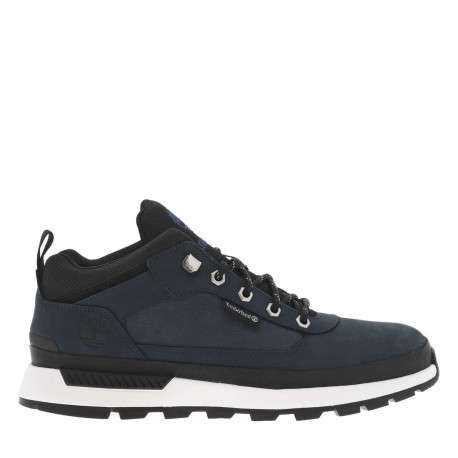 Sneakers en cuir bleu marine à talon plat avec des lacets ronds - Image 2