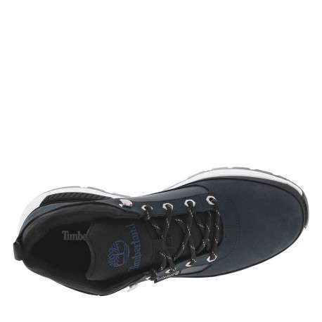 Sneakers en cuir bleu marine à talon plat avec des lacets ronds - Image 4
