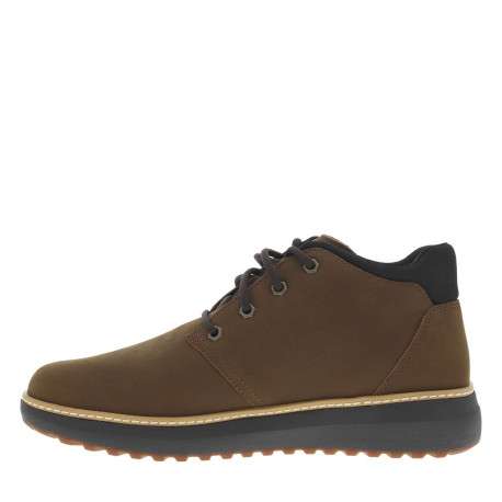 Bottines en cuir brunes et marine à talon plat avec des lacets ronds