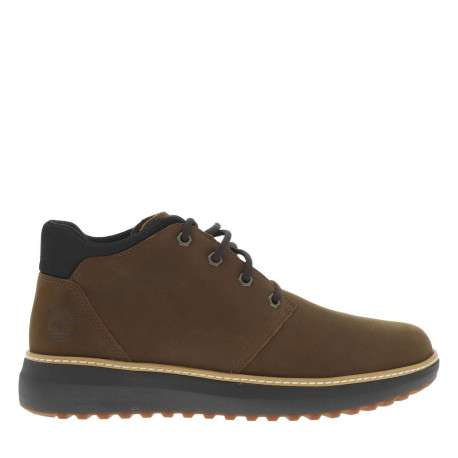 Bottines en cuir brunes et marine à talon plat avec des lacets ronds - Image 2