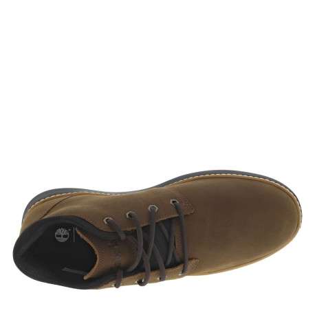 Bottines en cuir brunes et marine à talon plat avec des lacets ronds - Image 4