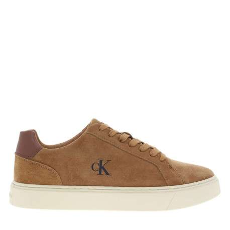 Tennis en cuir beiges à talon plat avec des lacets et logo embossé - Image 2