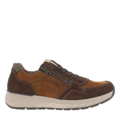 Sneakers en cuir marron à talon plat avec des lacets et un zip latéral - Image 2