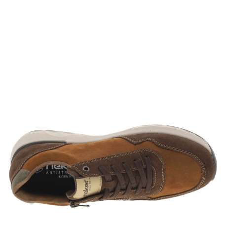 Sneakers en cuir marron à talon plat avec des lacets et un zip latéral - Image 4