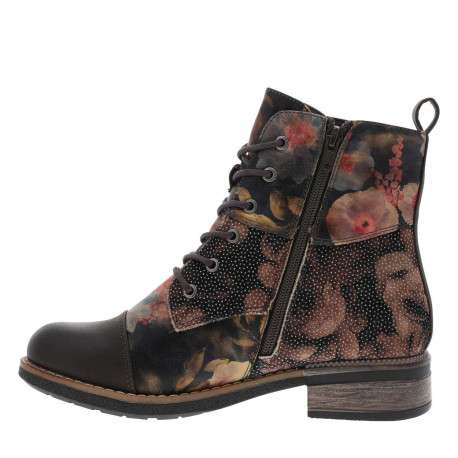 Bottines multicolores à talon décroché bas avec zip et des lacets ronds