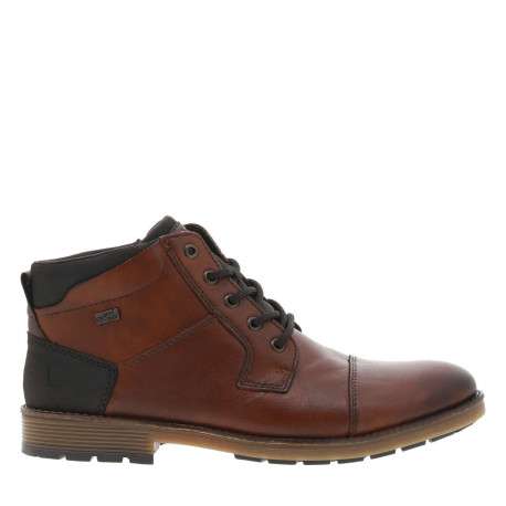 Bottines en cuir cognac à talon plat avec un zip et des lacets ronds - Image 2
