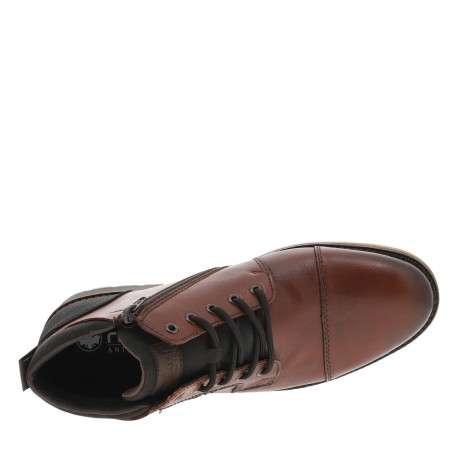 Bottines en cuir cognac à talon plat avec un zip et des lacets ronds - Image 4