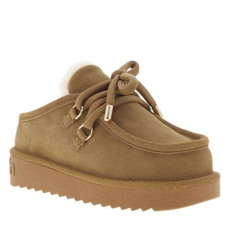 Boots en cuir taupe à talon plateau avec des lacets ronds tressés - Image 2