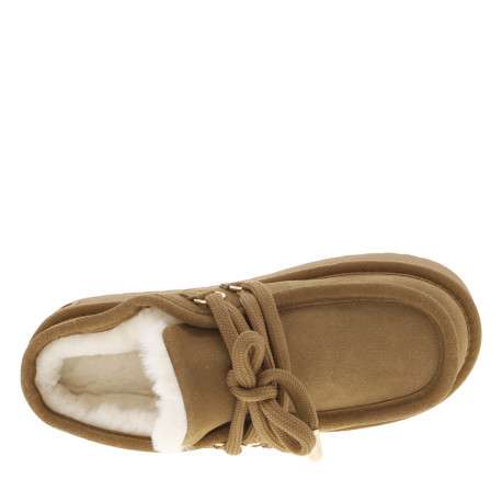 Boots en cuir taupe à talon plateau avec des lacets ronds tressés - Image 5