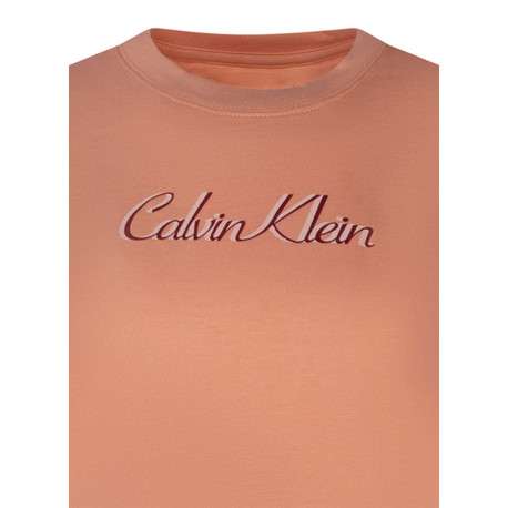 T-shirt en coton rose à coupe droite avec un col rond et texte sur la poitrine - Image 3