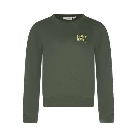Sweat en coton kaki à coupe droite avec un col rond et un logo imprimé