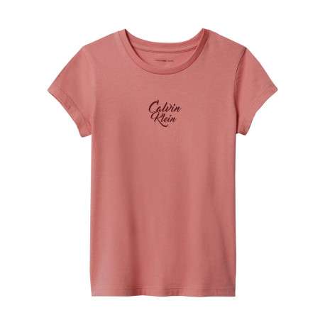 T-shirt en coton rose à coupe droite avec un col rond et un logo imprimé