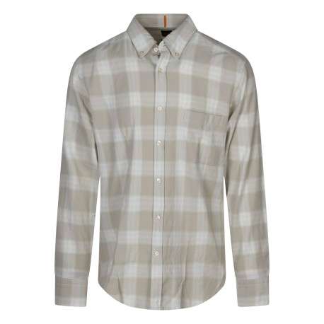 Chemise en coton beige à carreaux coupe regular et un col à revers