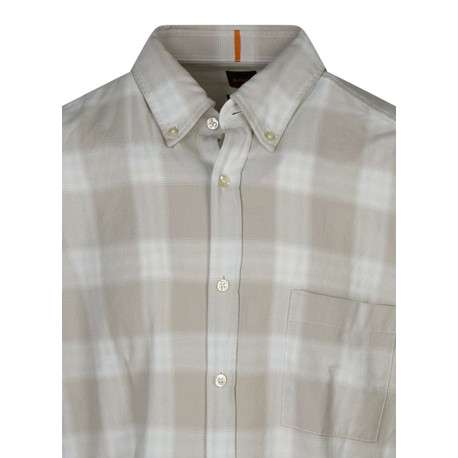 Chemise en coton beige à carreaux coupe regular et un col à revers - Image 3
